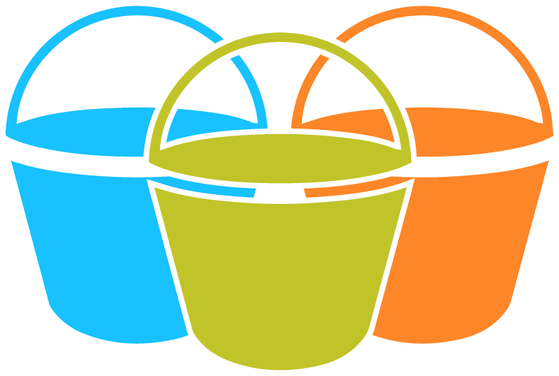 Graphic: three buckets, one blue, one green, and one orange